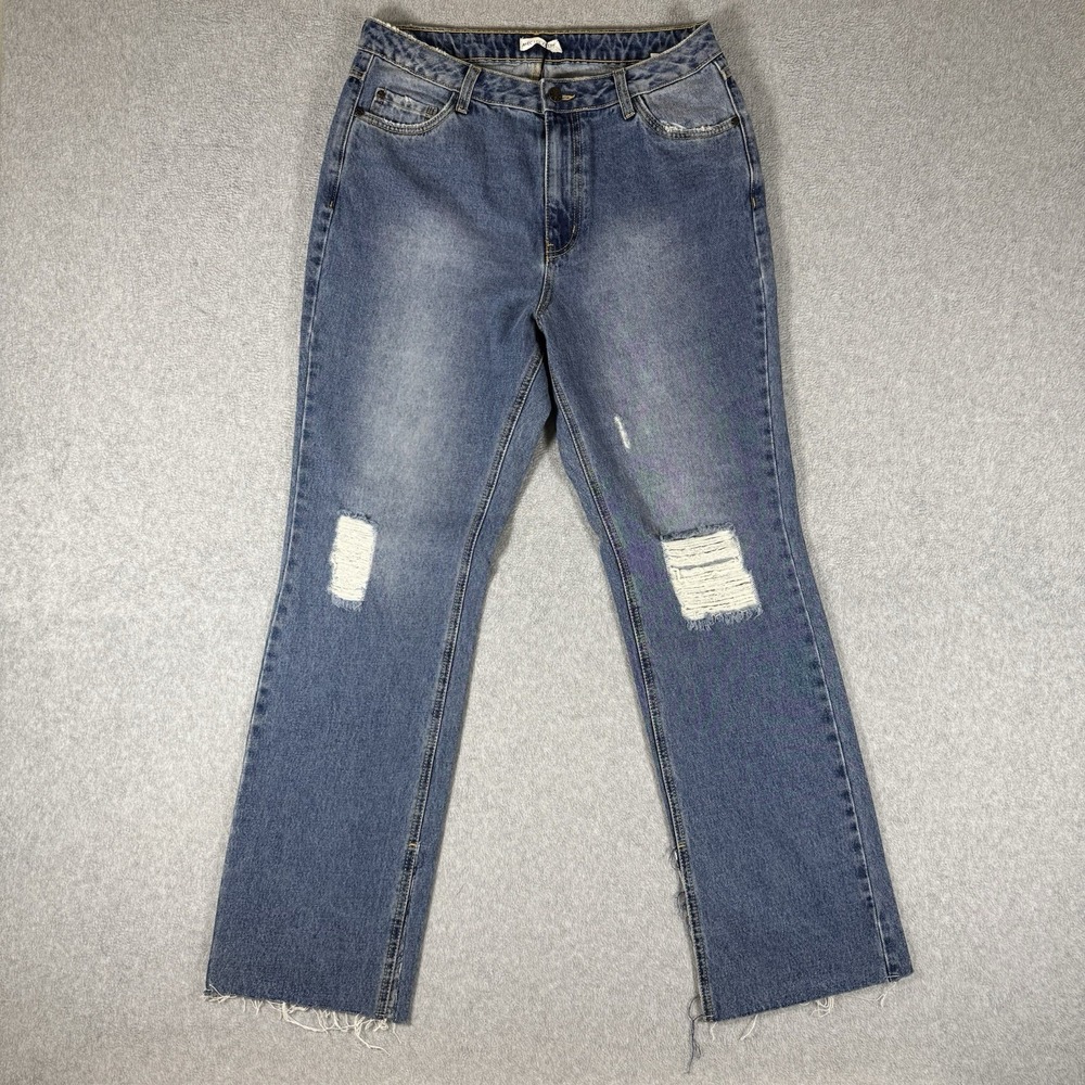 NWT Avec Les Filles Jeans High Rise Distressed Straight Split Hem Size 30